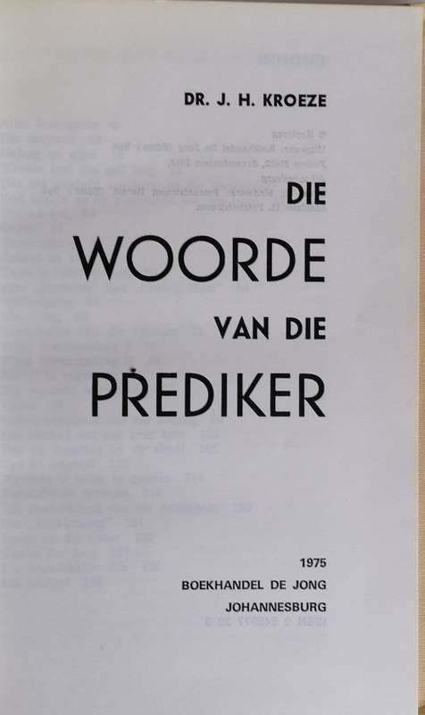 Die woorde van die prediker deur dr JH Kroeze