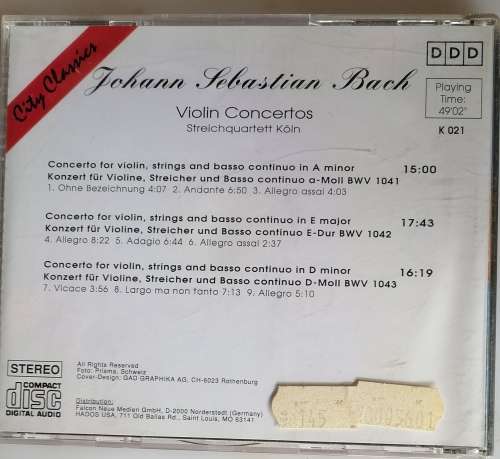 Johann Sebastian Bach - Violin consertos cd