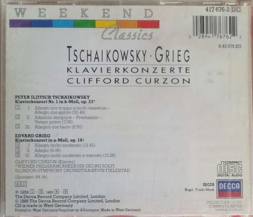 Tschaikowsky, Grieg Klavierkonzerte cd