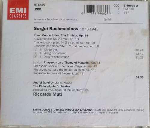 Rachmaninov Piano concerto no 2 (cd)