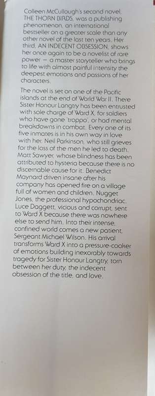 An indecent obsession by Colleen McCullough