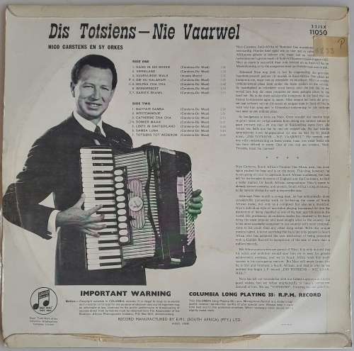 Nico Carstens en sy orkes - Dis totsiens nie vaarwel lp