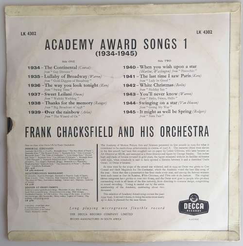 Frank Chacksfield and his orchestra - Academy awards songs lp