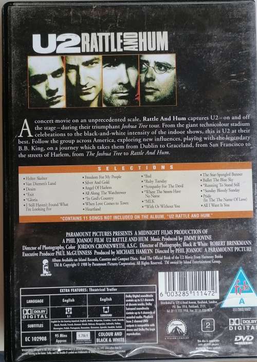 U2 rattle and hum dvd