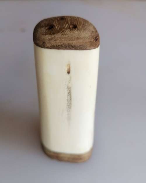 Wooden and bone salt and pepper shakers - Scrimshaw elephant design