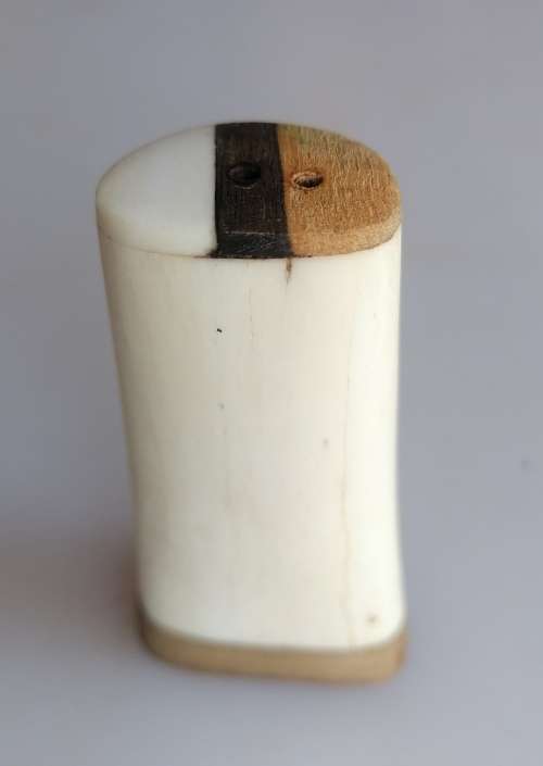Wooden and bone salt and pepper shakers - Scrimshaw elephant design