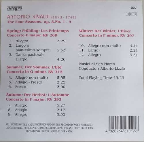 Vivaldi - The four seasons cd