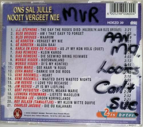 Ons sal julle nooit vergeet nie cd