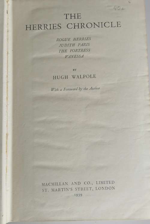 The Herries chronicle by Hugh Walpole 1939
