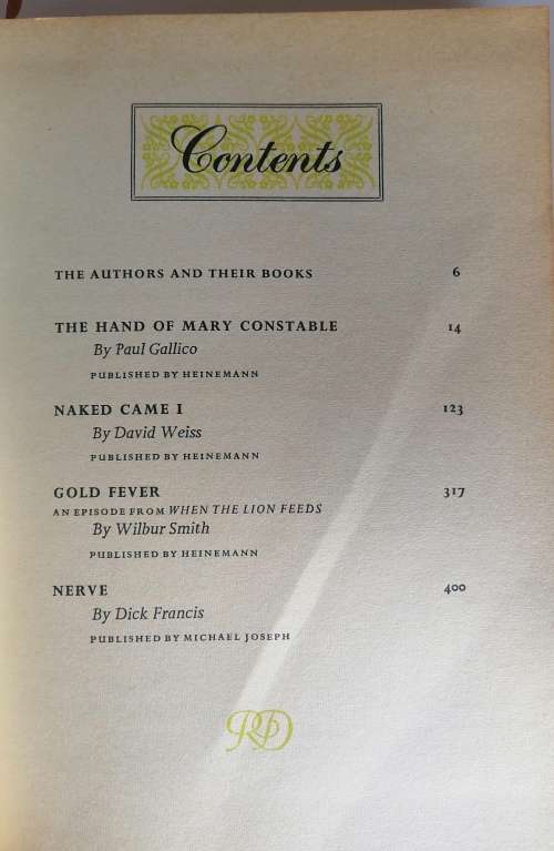 Reader`s digest condensed book: The hand of Mary Constable, Naked came I, Gold fever, Nerve