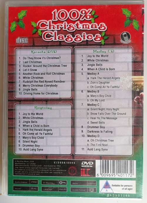 100% Classics Christmas karaoke dvd and CD