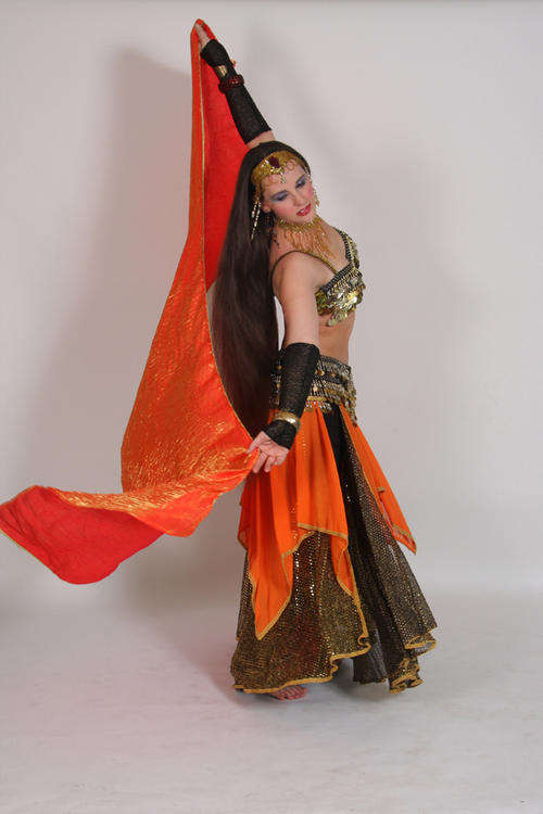 Bronze and Orange Belly Dance double layer skirt.