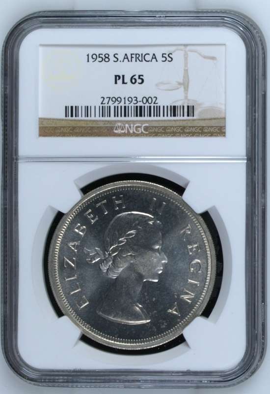1958 | Crown | 5 Shillings | NGC PL 65
