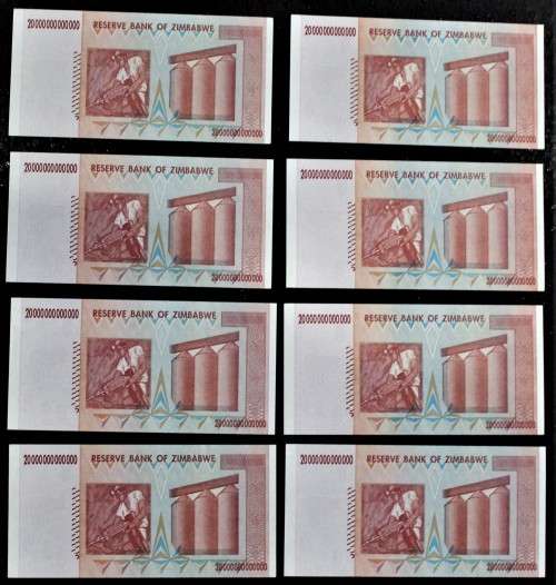 20 trillion Zimbabwe Dollar Note UNC x 8