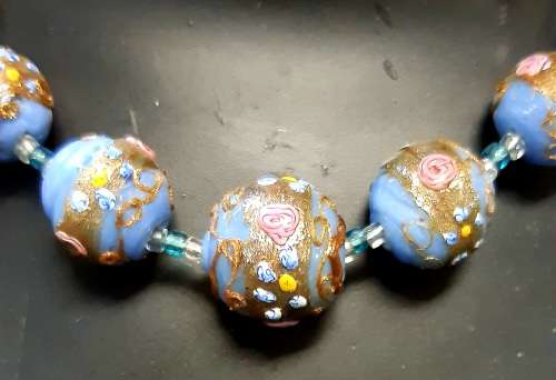 Vintage Murano/Venetian Wedding Cake Glass Bead Necklace 41cm long