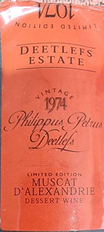1974 Phillipus Petrus Deetlefs Limited Edition Muscat D`Alexandrie Dessert Wine 375ml