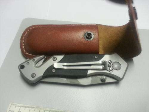 Mteck folding poket knife with leather sheat