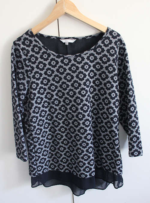 Navy Patterned Top with Slit Back, size 14