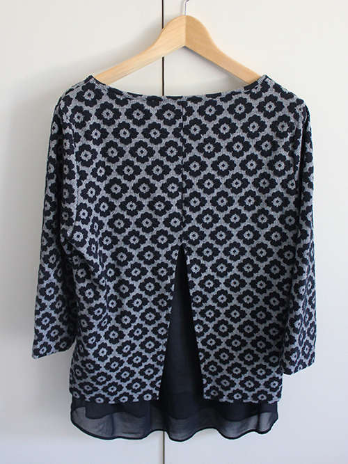 Navy Patterned Top with Slit Back, size 14