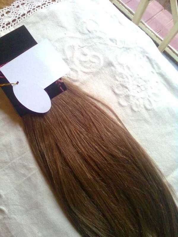 Full head human hair clip in hair 40 cm in medium brown