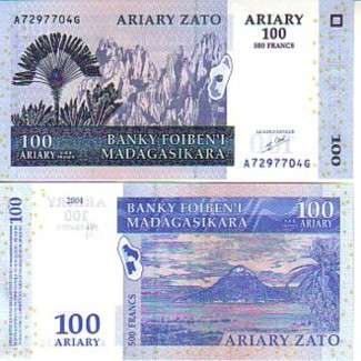 MADAGASCAR 100 ARIARY(500 FRANCS)2004 UNC P.86