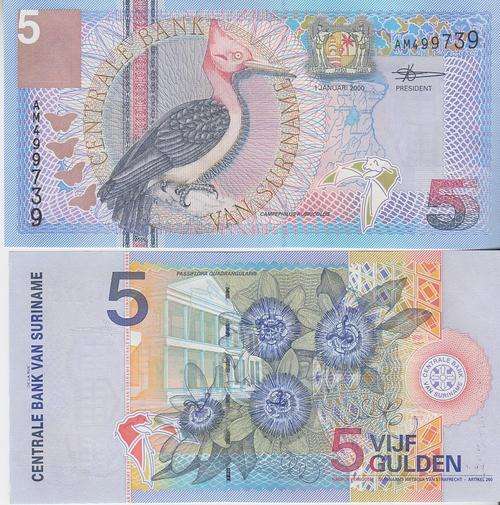 SURINAME 5 GULDEN 2000 P 146 UNC