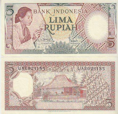 INDONESIA 5 RUPIAH 1958 P 55 UNC SEE