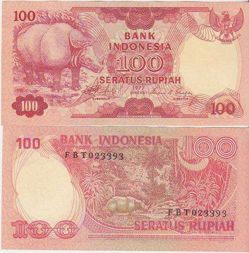 INDONESIA 100 RUPIAH RHINO 1977 P 116 UNC