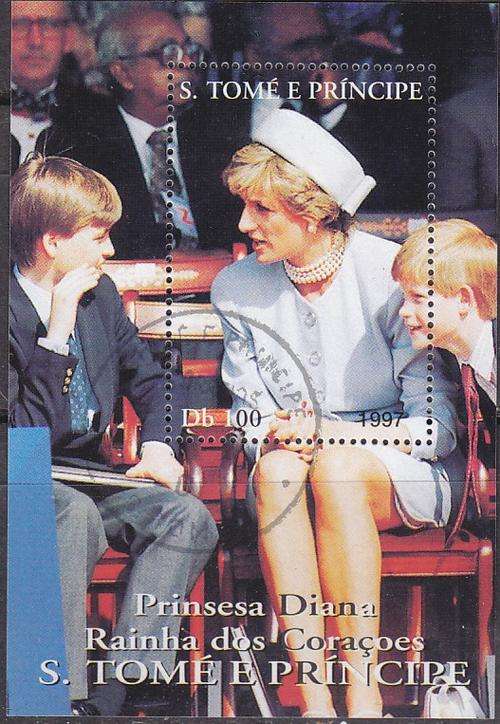 BEAUTIFUL MINIATURE SHEET - DIANA, PRINCESS OF WALES WITH YOUNG HARRY & WILLIAM - ST.THOMAS ISLAND