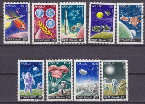 9 BEAUTIFUL THEMATIC STAMPS - SPACE - APOLLO MISSION - ROMANIA