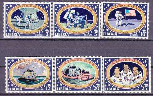 6 BEAUTIFUL THEMATIC STAMPS - SPACE - APOLLO 14 - LIBERIA