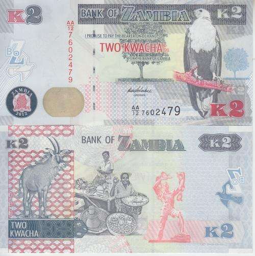 ZAMBIA 2 KWACHA 2012 P NEW "AA" PREFIX UNC