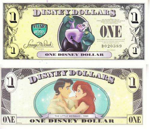DISNEY 1 DOLLAR 2013  VILLIANS & HEROES "THE LITTLE MERMAID" UNC- Real money, NOT a novelty note!