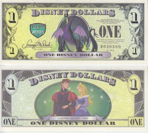 DISNEY 1 DOLLAR 2013  VILLIANS & HEROES "SLEEPING BEAUTY" UNC - Real money, NOT a novelty note!