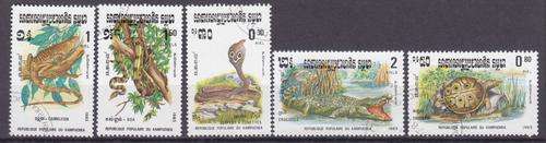 5 BEAUTIFUL THEMATIC STAMPS - REPTILES - CAMBODIA