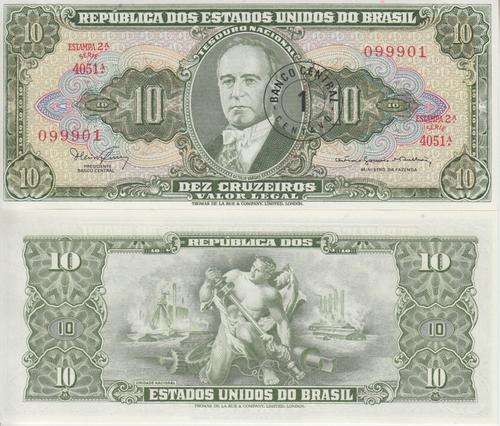 BRAZIL 1 CENTAVO ON 10 CRUZEIROS 1967  P 183b UNC