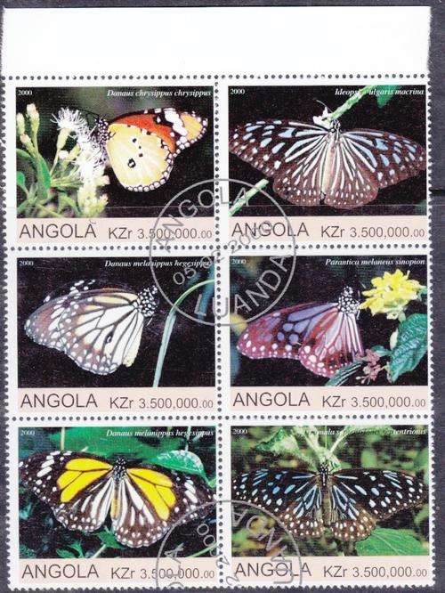 BLOCK OF 6 BEAUTIFUL THEMATIC STAMPS - BUTTERFLIES - ANGOLA