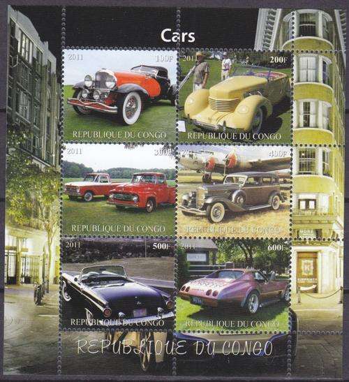 BEAUTIFUL THEMATIC MINI SHEET - VINTAGE CARS - CONGO 2011