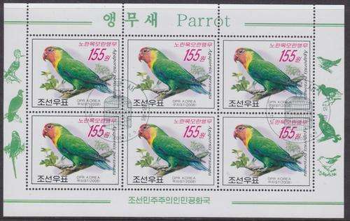 BEAUTIFUL THEMATIC MINIATURE SHEET - BIRDS - PARROTS - NORTH KOREA