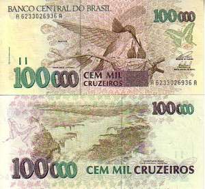 BRAZIL 100000 CRUZEIROS 1993 P# 235. UNC