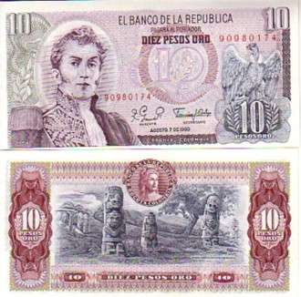 COLOMBIA 10 PESO 1980 P 407 UNC