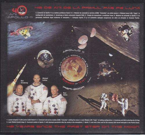 BEAUTIFUL THEMATIC MINIATURE SHEET - SPACE - APOLLO 11 48TH ANNIVERSARY - ROMANIA 2009