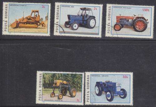 5 BEAUTIFUL THEMATIC STAMPS - TRANSPORT - TRACTORS - ROMANIA