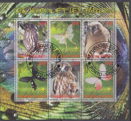 BEAUTIFUL THEMATIC MINI SHEET - BIRDS - OWLS & BUTTERFLIES - BENIN