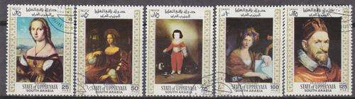 5 BEAUTIFUL THEMATIC STAMPS - ART - PAINTINGS - STATE OF UPPER YAFA(ARABIA)