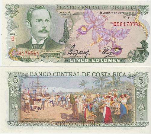 COSTA RICA 1989 P236d 5 COLONES UNC