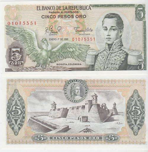 Colombia 5 Pesos Oro 1980 P-406f UNC