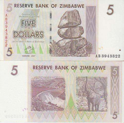 ZIMBABWE 5 DOLLARS 2007 P 66 UNC