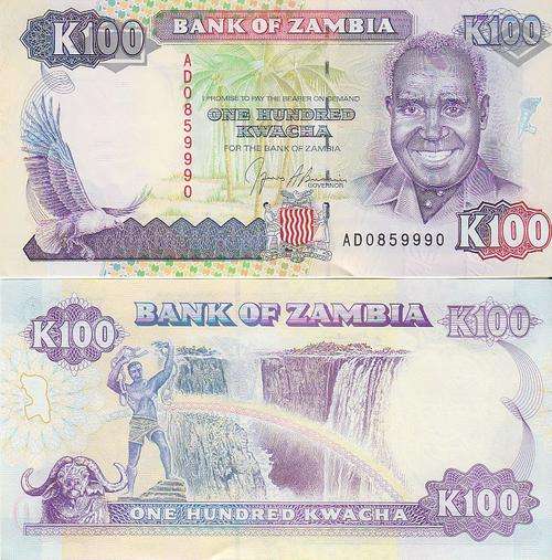 ZAMBIA 100 KWACHA 1991 P 34 UNC