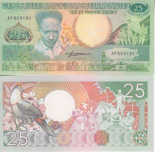 SURINAME 25 GULDEN 1988 P 132  UNC